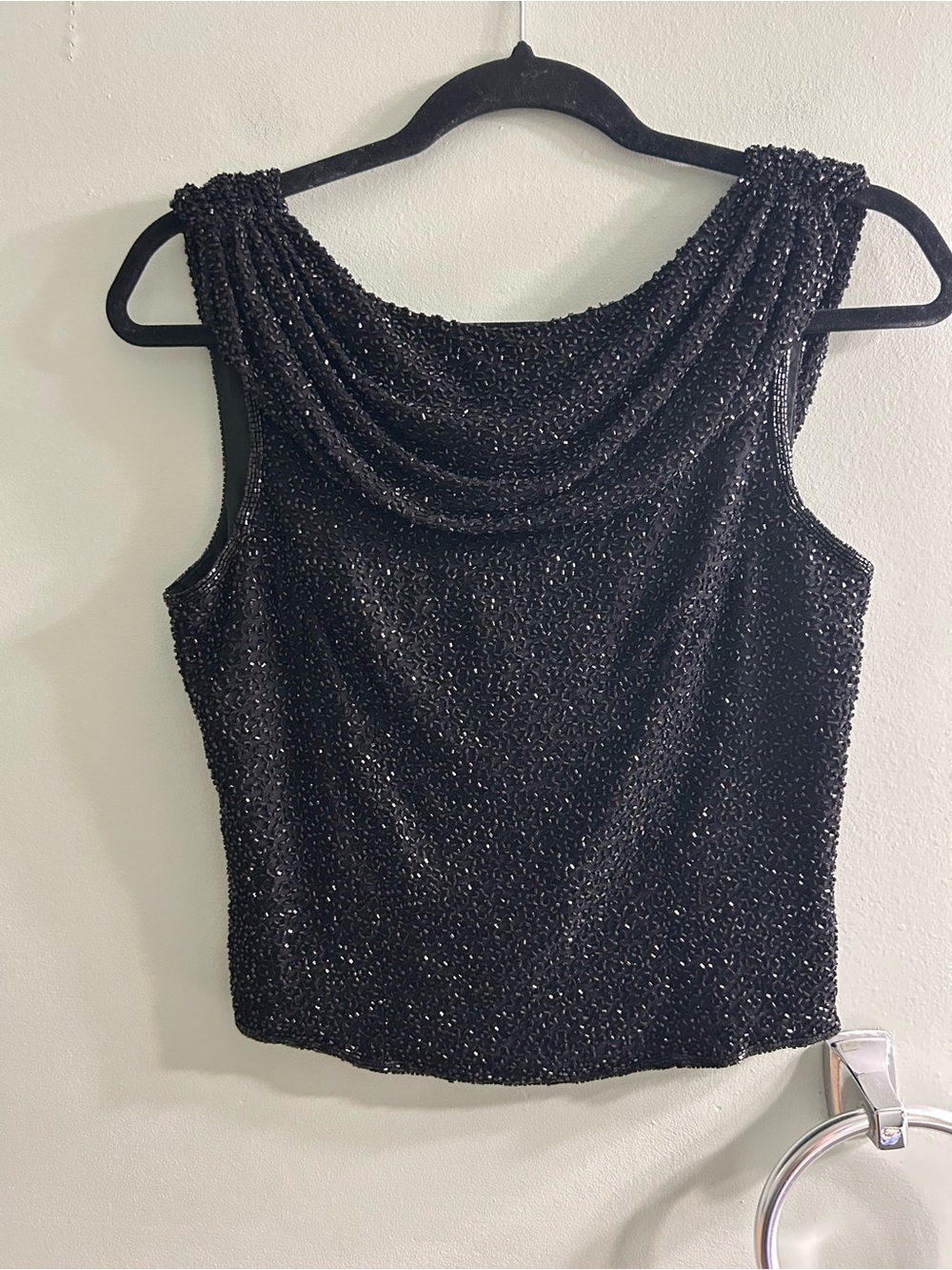 Vintage 90s cache silk fully beaded top open back stunning piece cropped